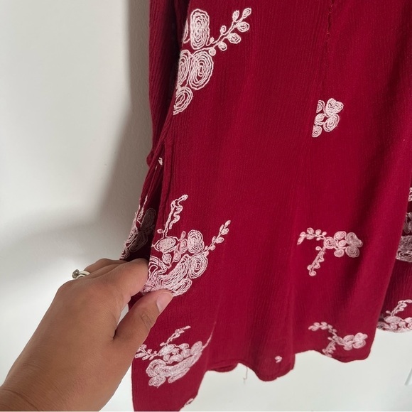 Red Mini Dress Embroidered White Florals Bohemian Alter’d State Size Small - Picture 5 of 12